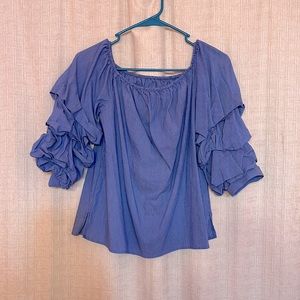 Zara woman puffed sleeve blue white striped top